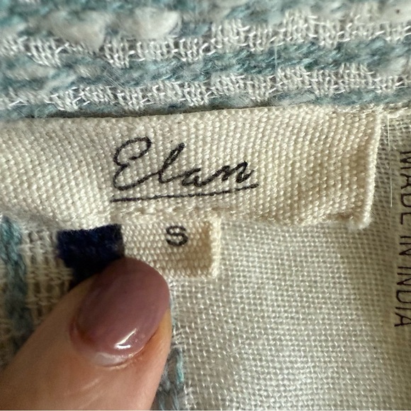 Elan | Cream and Blue Striped Button-Down Shirt with Embroidery | Sz S - Picture 6 of 7